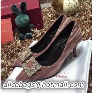 Elegant Roger Vivier Velvet 6.5cm Heel Pumps with Crystal Buckle R8822 Pink 2018