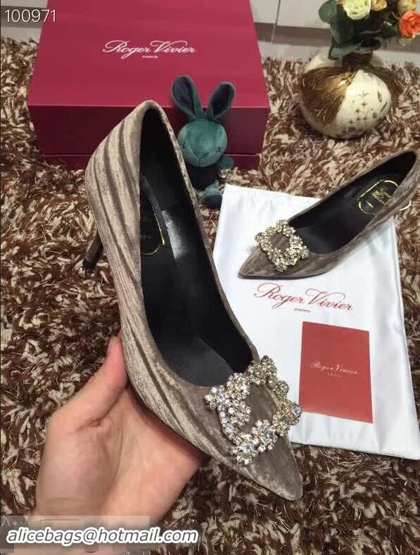 Modern Cheap Roger Vivier Velvet 6.5cm Heel Pumps with Crystal Buckle R8822 Grey 2018