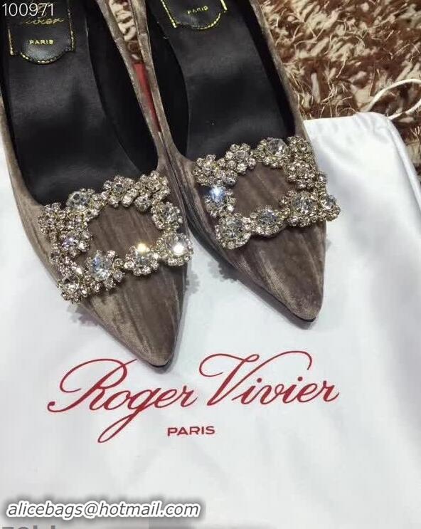 Modern Cheap Roger Vivier Velvet 6.5cm Heel Pumps with Crystal Buckle R8822 Grey 2018