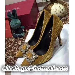 Low Price Roger Vivier Velvet 6.5cm Heel Pumps with Crystal Buckle R8822 Gold 2018