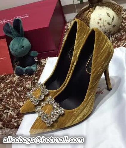 Low Price Roger Vivier Velvet 6.5cm Heel Pumps with Crystal Buckle R8822 Gold 2018