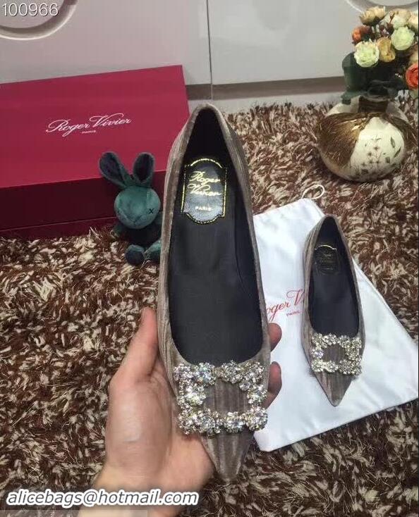 Top Quality Roger Vivier Velvet Flat Ballerinas R8826 Grey 2018