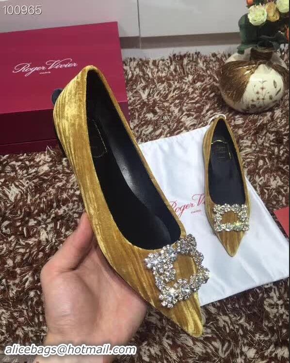 Famous Brand Roger Vivier Velvet Flat Ballerinas R8826 Gold 2018