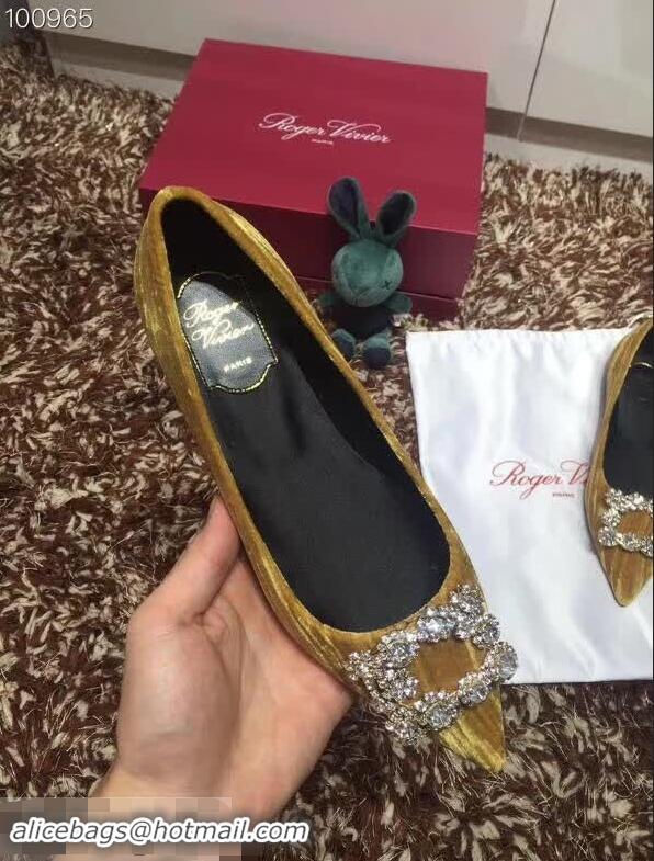 Famous Brand Roger Vivier Velvet Flat Ballerinas R8826 Gold 2018