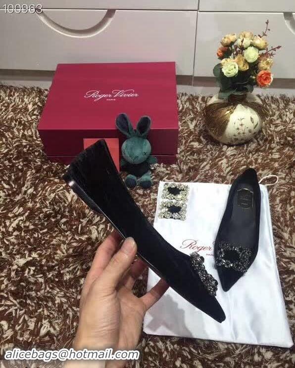 Sale Fashion Roger Vivier Velvet Flat Ballerinas R8826 Black 2018