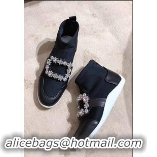 Faux Roger Vivier Sporty Viv' Flower Strass Rivets Buckle High-Top Sneakers R8401 Black 2018