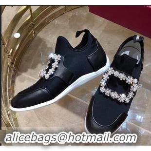 Buy Trendy Roger Vivier Sporty Viv' Flower Strass Rivets Buckle Sneakers R8403 Black 2018