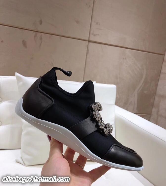 Buy Trendy Roger Vivier Sporty Viv' Flower Strass Rivets Buckle Sneakers R8403 Black 2018