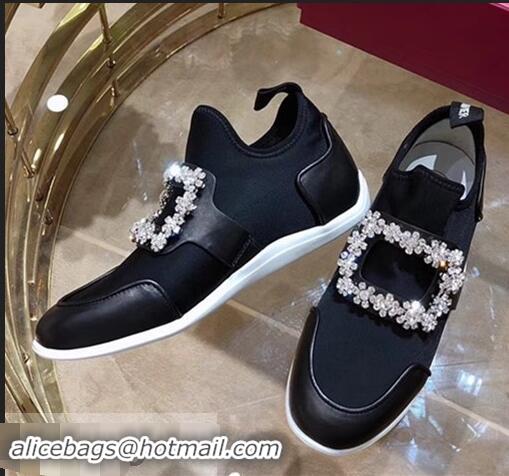 Buy Trendy Roger Vivier Sporty Viv' Flower Strass Rivets Buckle Sneakers R8403 Black 2018