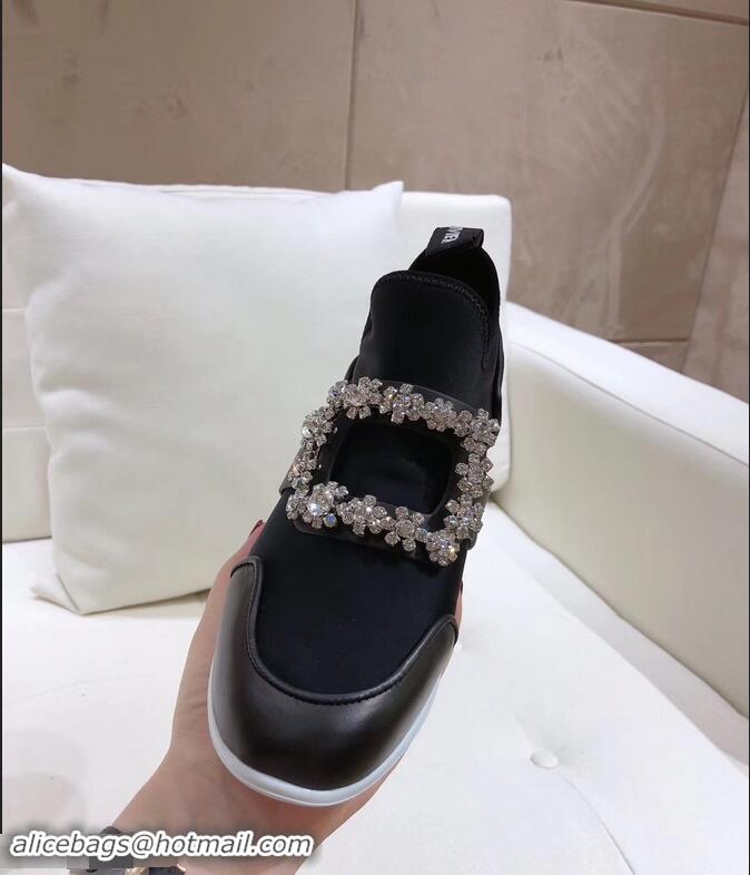 Buy Trendy Roger Vivier Sporty Viv' Flower Strass Rivets Buckle Sneakers R8403 Black 2018