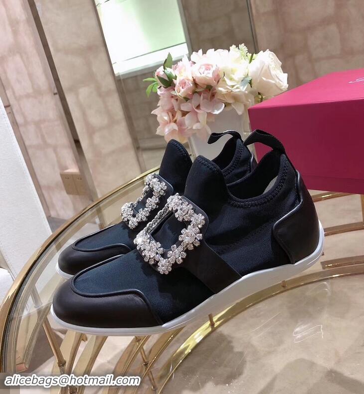 Buy Trendy Roger Vivier Sporty Viv' Flower Strass Rivets Buckle Sneakers R8403 Black 2018