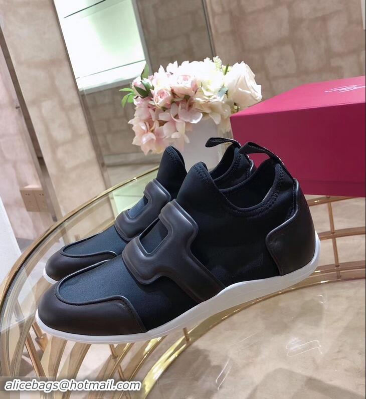 Top Quality Roger Vivier Sporty Viv' Leather Buckle Sneakers R8407 Black 2018