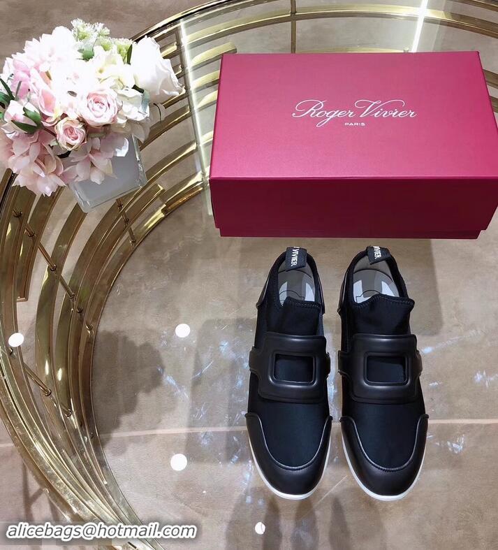 Top Quality Roger Vivier Sporty Viv' Leather Buckle Sneakers R8407 Black 2018