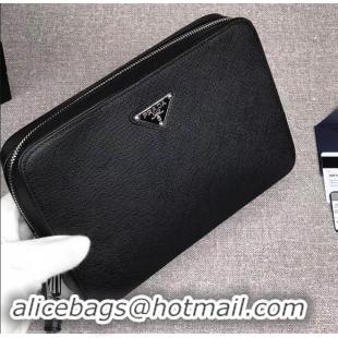 Best Price PRADA MEN'S ZIP AROUND LEATHER CLUTCH BLACK 2VF017