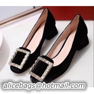 Imitation Roger Vivier Velvet Heel 4.5cm Très Vivier Strass Buckle Pumps R8601 Black 2018