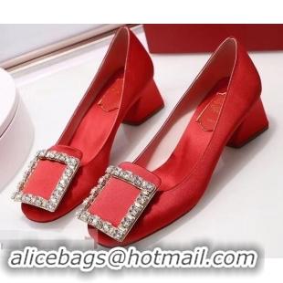 Discount Roger Vivier Velvet Heel 4.5cm Très Vivier Strass Buckle Pumps R8601 Red 2018