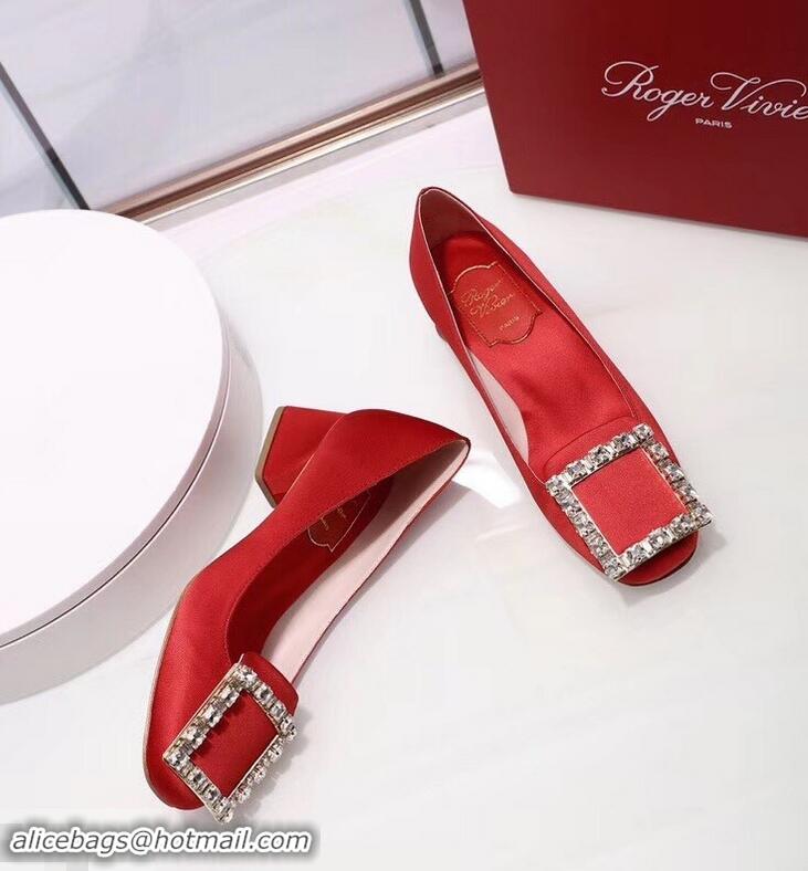 Discount Roger Vivier Velvet Heel 4.5cm Très Vivier Strass Buckle Pumps R8601 Red 2018