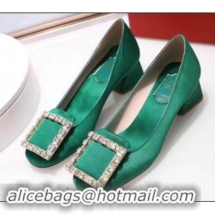 Low Cost Roger Vivier Velvet Heel 4.5cm Très Vivier Strass Buckle Pumps R8601 Green 2018