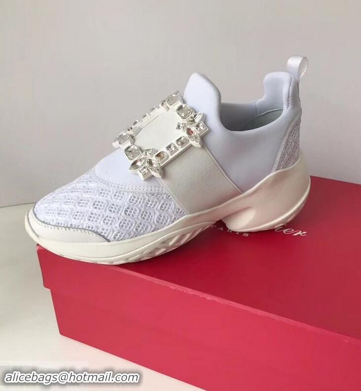 Modern Discount Roger Vivier Viv' Run Sneakers R9701 White Strass Buckle 2019