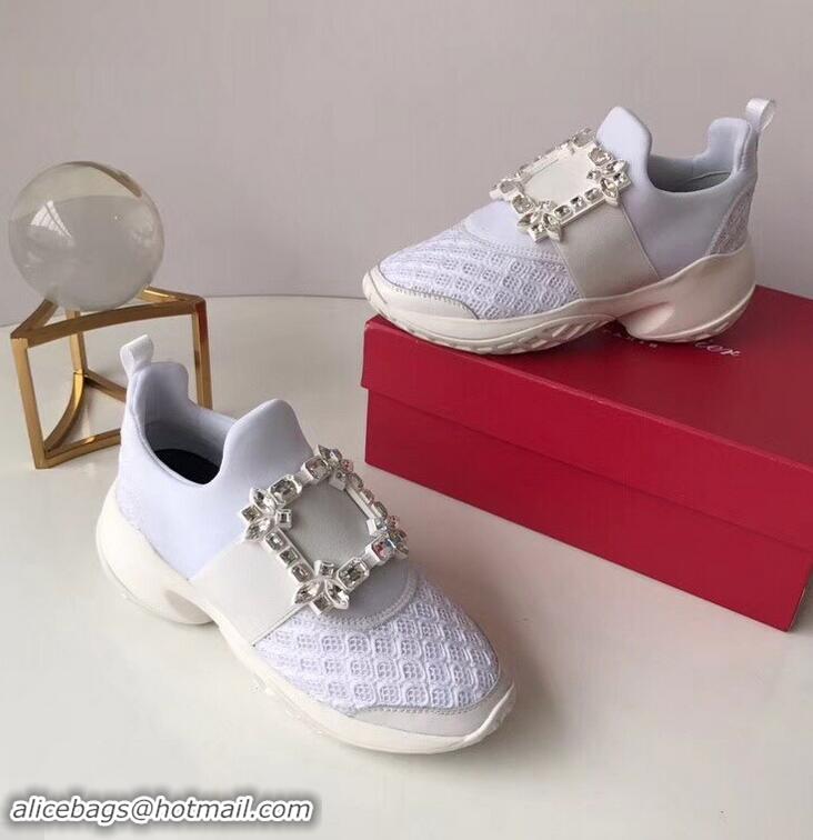 Modern Discount Roger Vivier Viv' Run Sneakers R9701 White Strass Buckle 2019