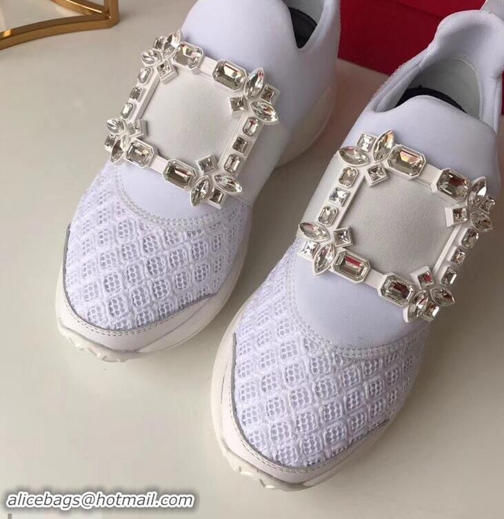 Modern Discount Roger Vivier Viv' Run Sneakers R9701 White Strass Buckle 2019