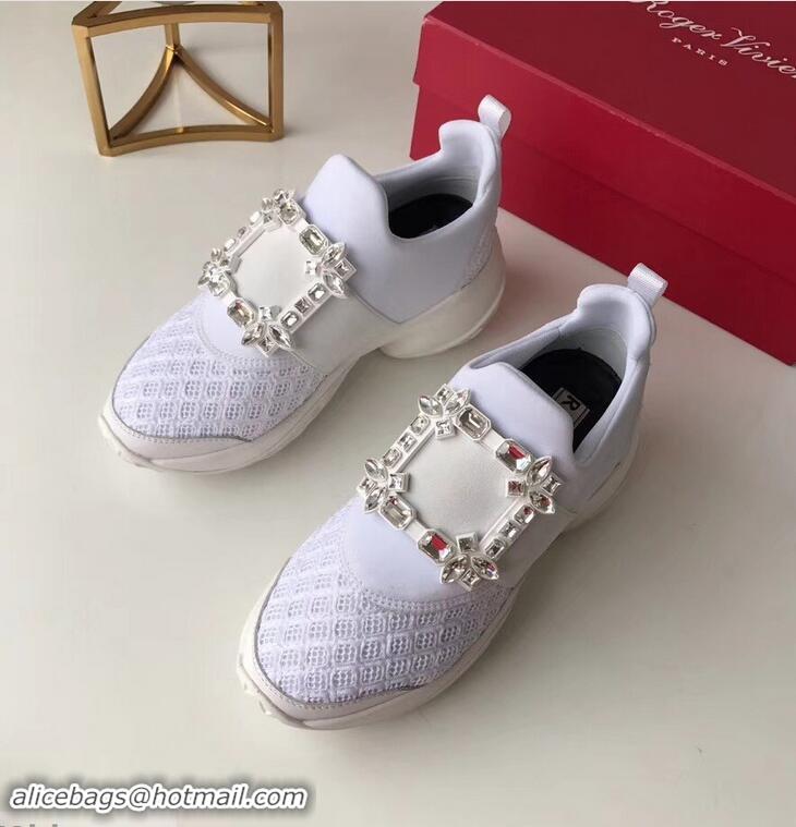 Modern Discount Roger Vivier Viv' Run Sneakers R9701 White Strass Buckle 2019