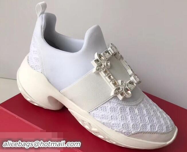 Modern Discount Roger Vivier Viv' Run Sneakers R9701 White Strass Buckle 2019