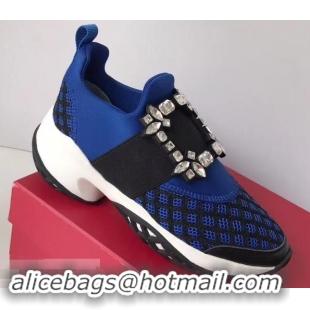 Low Price Roger Vivier Viv' Run Sneakers R9705 Blue Strass Buckle 2019