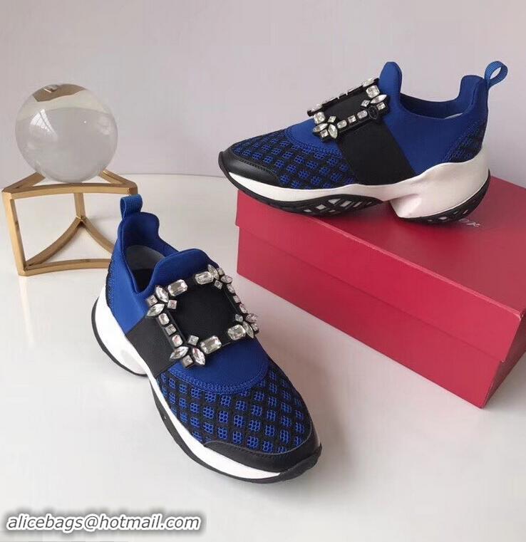 Low Price Roger Vivier Viv' Run Sneakers R9705 Blue Strass Buckle 2019