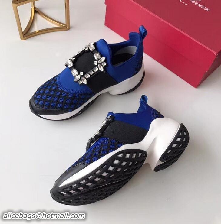 Low Price Roger Vivier Viv' Run Sneakers R9705 Blue Strass Buckle 2019