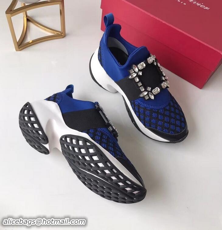 Low Price Roger Vivier Viv' Run Sneakers R9705 Blue Strass Buckle 2019