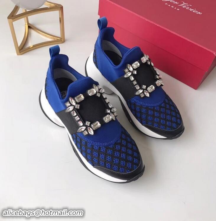 Low Price Roger Vivier Viv' Run Sneakers R9705 Blue Strass Buckle 2019