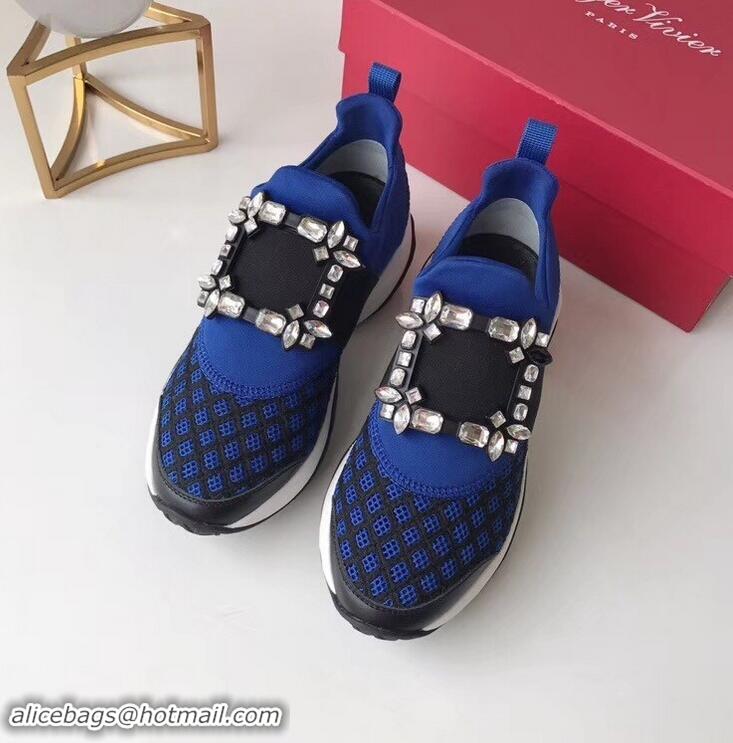 Low Price Roger Vivier Viv' Run Sneakers R9705 Blue Strass Buckle 2019