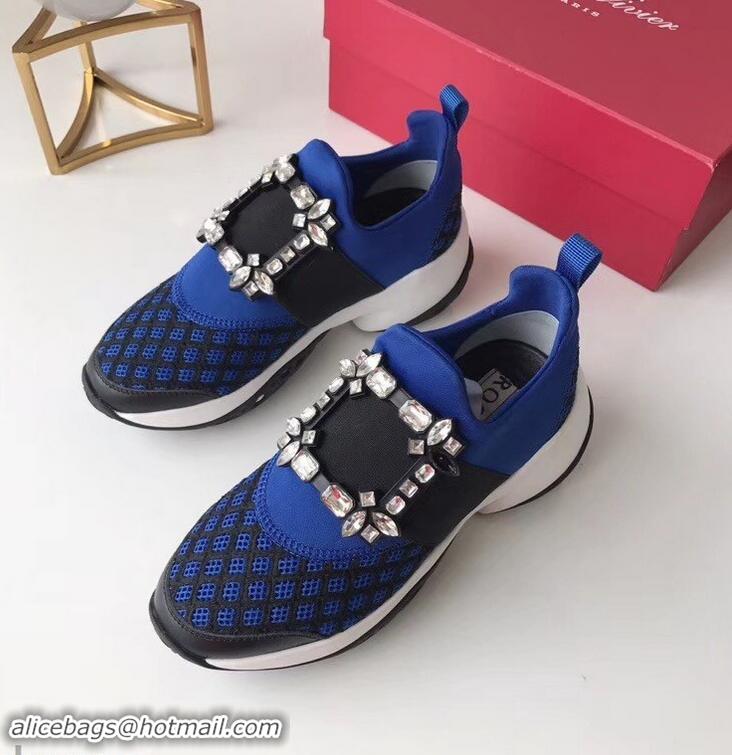 Low Price Roger Vivier Viv' Run Sneakers R9705 Blue Strass Buckle 2019