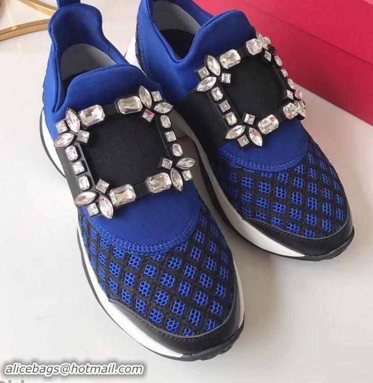 Low Price Roger Vivier Viv' Run Sneakers R9705 Blue Strass Buckle 2019