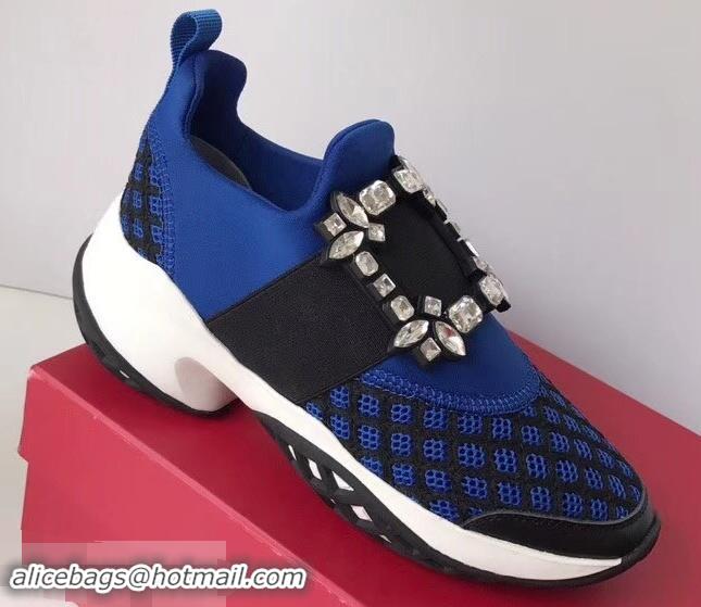 Low Price Roger Vivier Viv' Run Sneakers R9705 Blue Strass Buckle 2019