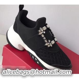 New Design Roger Vivier Viv' Run Sneakers R9705 Black Strass Buckle 2019