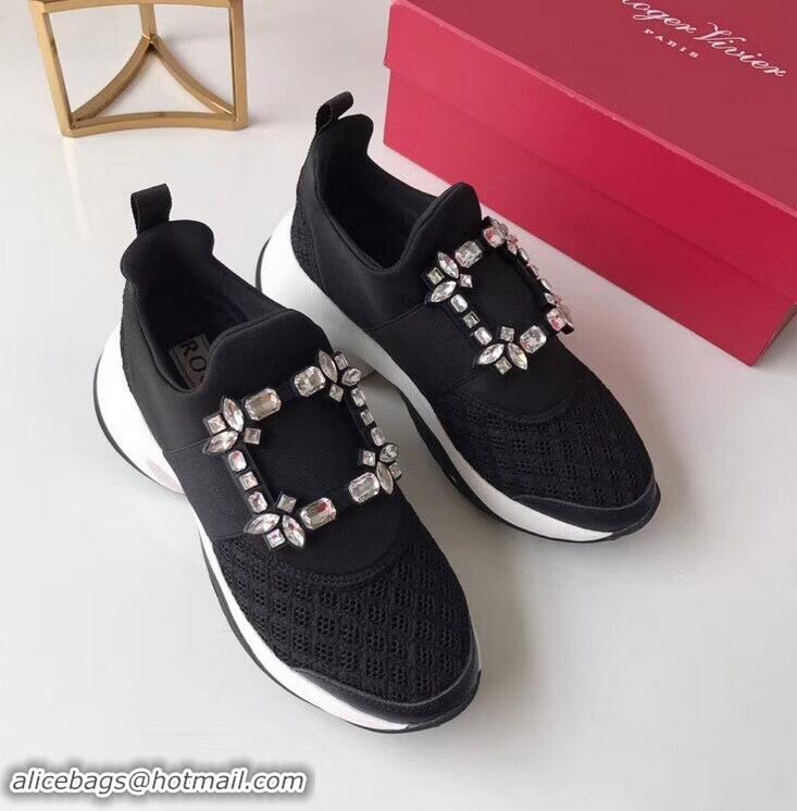 New Design Roger Vivier Viv' Run Sneakers R9705 Black Strass Buckle 2019