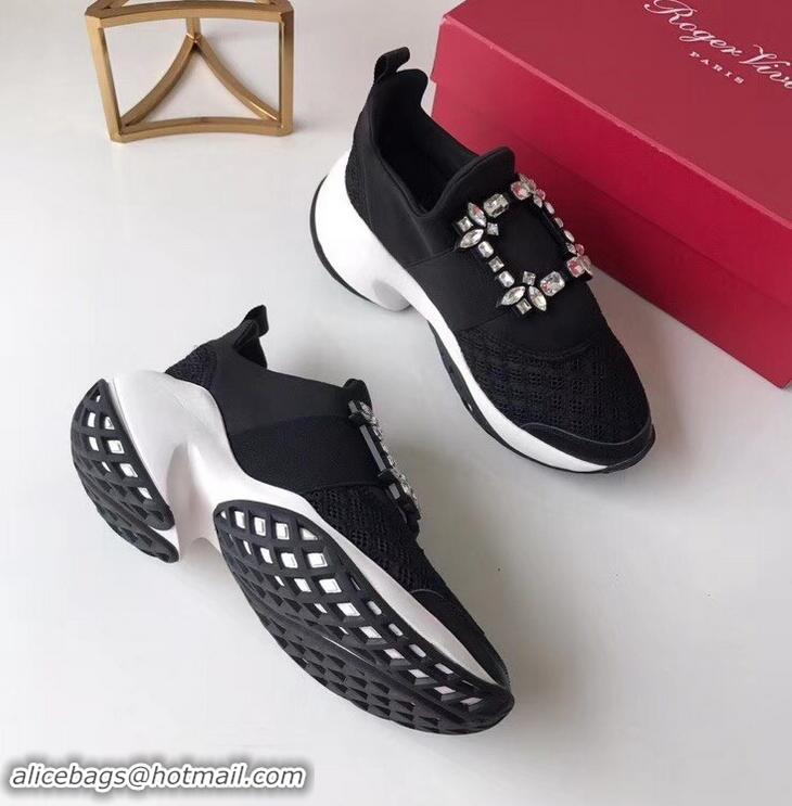 New Design Roger Vivier Viv' Run Sneakers R9705 Black Strass Buckle 2019