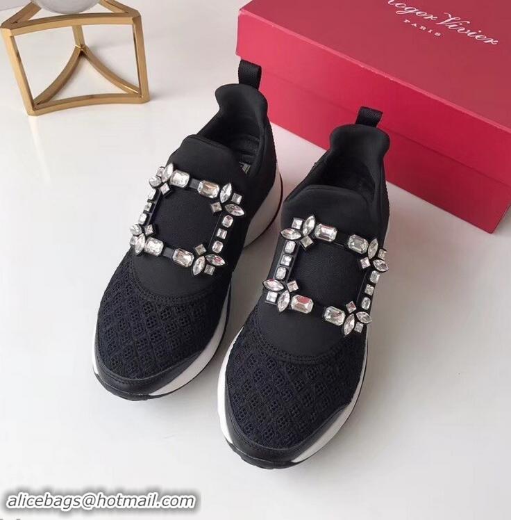 New Design Roger Vivier Viv' Run Sneakers R9705 Black Strass Buckle 2019