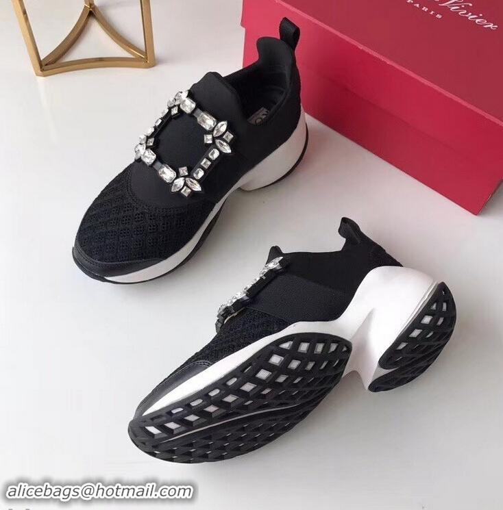 New Design Roger Vivier Viv' Run Sneakers R9705 Black Strass Buckle 2019