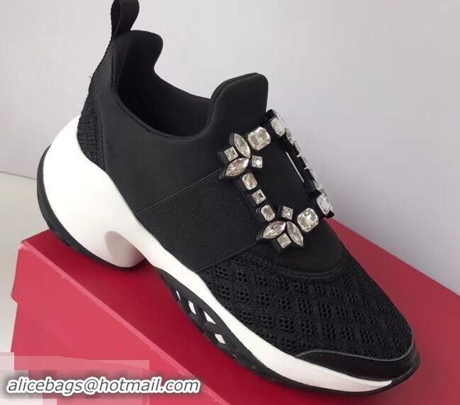 New Design Roger Vivier Viv' Run Sneakers R9705 Black Strass Buckle 2019