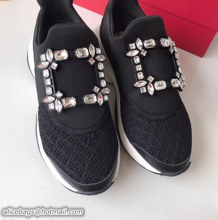 New Design Roger Vivier Viv' Run Sneakers R9705 Black Strass Buckle 2019