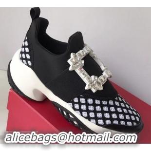 Imitation Roger Vivier Viv' Run Sneakers R9708 Black/White Strass Buckle 2019