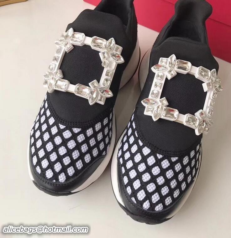 Imitation Roger Vivier Viv' Run Sneakers R9708 Black/White Strass Buckle 2019