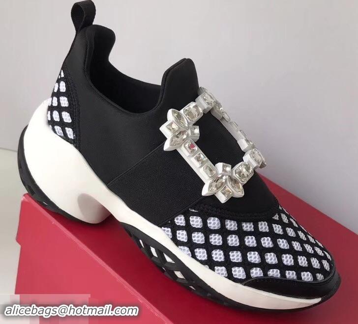 Imitation Roger Vivier Viv' Run Sneakers R9708 Black/White Strass Buckle 2019