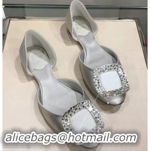 Grade Imitation Roger Vivier Chips Strass Ballerinas R9101 Silk Silver 2019