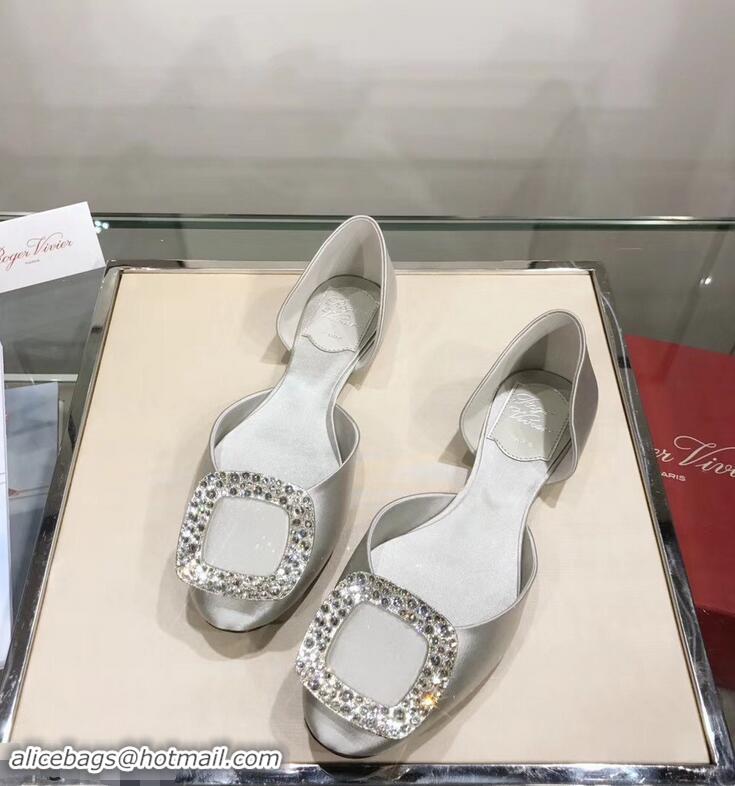 Grade Imitation Roger Vivier Chips Strass Ballerinas R9101 Silk Silver 2019