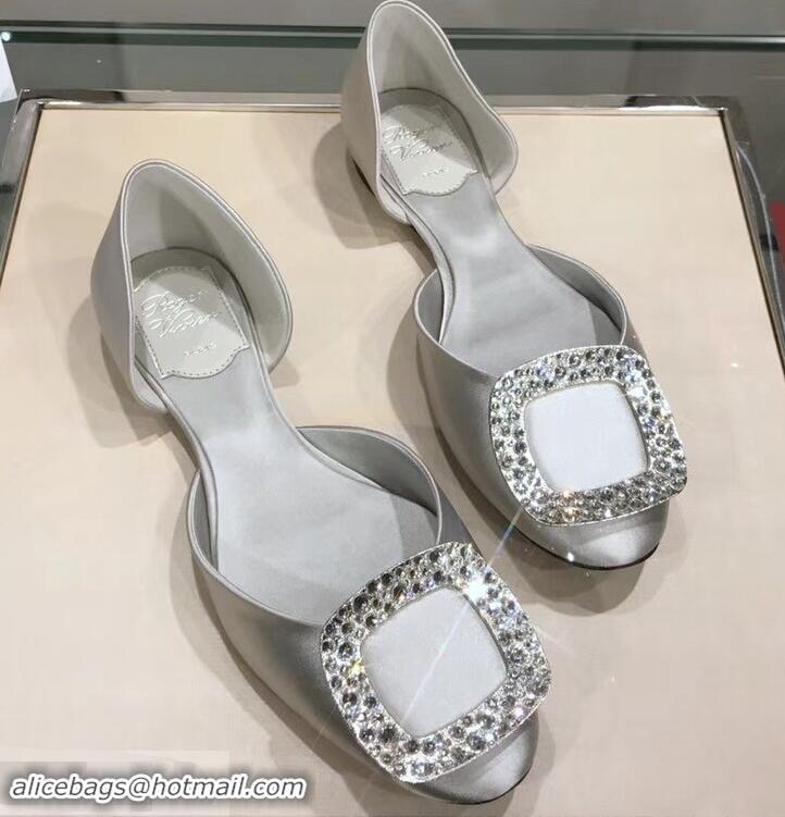 Grade Imitation Roger Vivier Chips Strass Ballerinas R9101 Silk Silver 2019