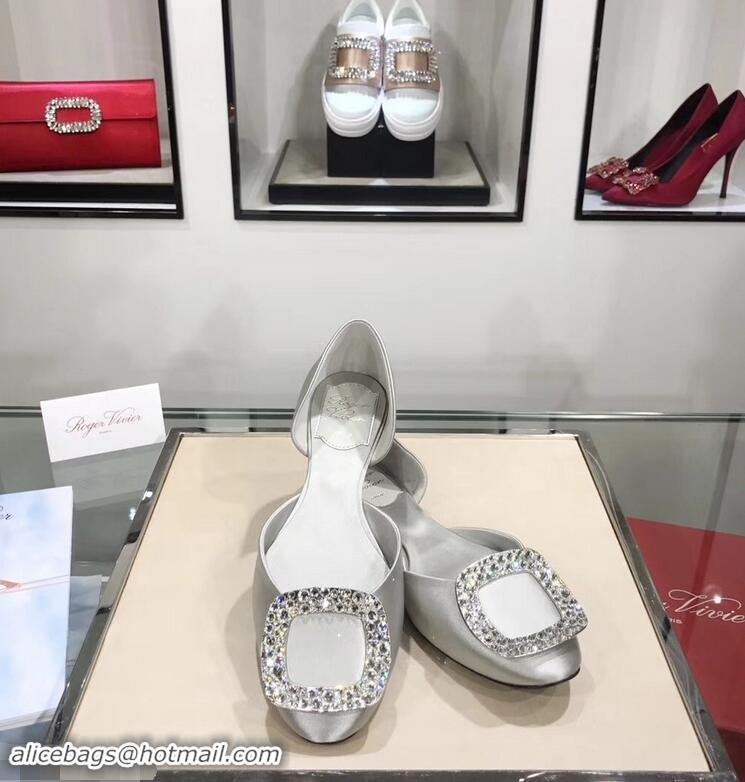 Grade Imitation Roger Vivier Chips Strass Ballerinas R9101 Silk Silver 2019